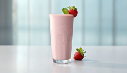 Poster - Fresh strawberry milkshake, a healthy and refreshing summer dessert generated by AI