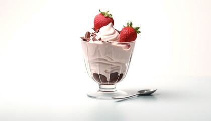 Sticker - Fresh strawberry dessert in a white bowl, pure indulgence generated by AI