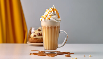 Wall Mural - Gourmet coffee cup with whipped cream, chocolate, and sweetness generated by AI