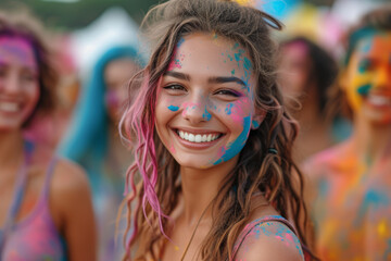 Poster - a group of people engaging in a holi-inspired flash mob cleanup, combining the joy of celebration wi