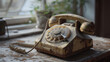 A vintage rotary telephone with a frayed cord, evoking memories of communication in a different era