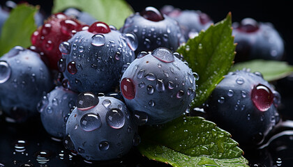 Wall Mural - Fresh blueberries, raspberries, and strawberries in a bowl of water generated by AI