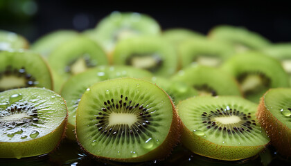 Canvas Print - Fresh kiwi slice, a sweet and juicy summer snack generated by AI