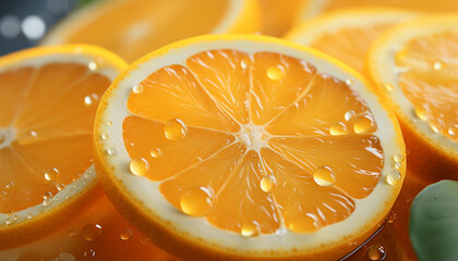 Wall Mural - Fresh citrus fruits, nature juicy, vibrant, and healthy dessert generated by AI
