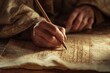 A scribe writing meticulously on a piece of parchment, symbolizing the preservation of wisdom and knowledge.
