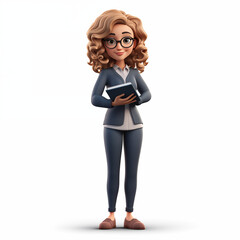 Smiling woman teacher or student. 3d Female character full body. Studying, education and online learning concept.