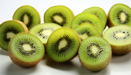 Sticker - Fresh kiwi slice, a healthy snack with vibrant green color generated by AI