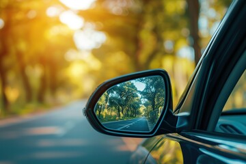 Wall Mural - Side view car mirror with reflection