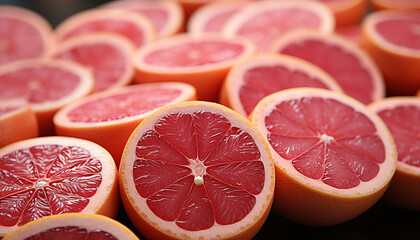 Poster - Freshness and vitality in a vibrant, juicy, multi colored citrus slice generated by AI