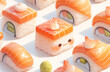 Kawaii illustration of sushi with eyes in pastel colors