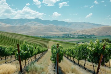 Wall Mural - Fruitful vineyard sprawling across rolling hills, depicting abundance and the Promised Land.