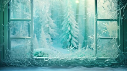 Sticker - The frost background on the window is in emerald color