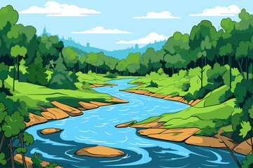 Wall Mural - pristine natural landscape with winding river and rolling mountains