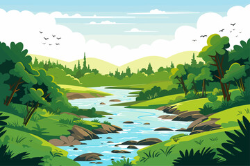 Wall Mural - pristine natural landscape with winding river and rolling mountains