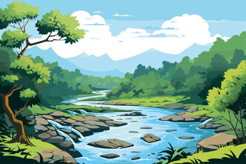 Wall Mural - pristine natural landscape with winding river and rolling mountains
