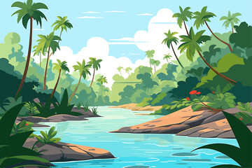 Wall Mural - pristine natural landscape with winding river and rolling mountains