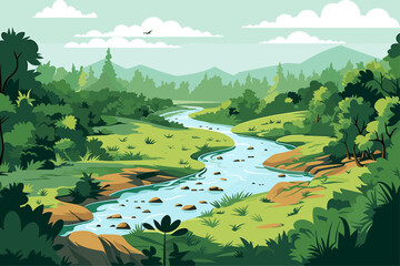 Wall Mural - Pristine Natural Landscape with Winding River and Rolling Mountains