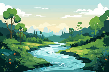 Wall Mural - pristine natural landscape with winding river and rolling mountains