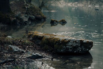 Wall Mural - mossy rock in the river