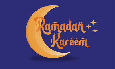 Ramadan Kareem background vector template. Horizontal banner with text and moon. Vector illustration.