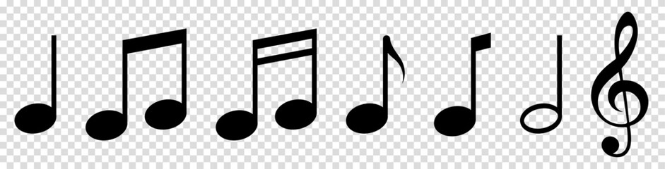 Set of music notes icons. Vector illustration isolated on transparent background