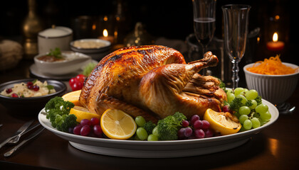 Canvas Print - Roast turkey, white meat, poultry, cooked, freshness generated by AI