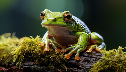 Canvas Print - Red eyed tree frog sitting on a branch generated by AI