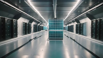 Aufkleber - a very long room filled with various servers, showcasing the technology and infrastructure behind data storage, 3D render of an underwater data center harnessing tidal energy, AI Generated