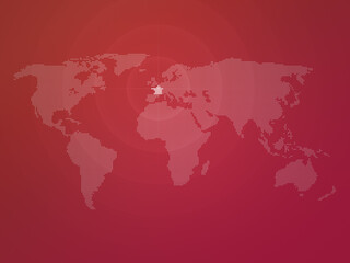 Poster - Dotted halftone world map with the country of France highlighted. Modern and clean world map on a red color gradient background.