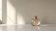 Fragrance Container Designed With A Golden Lid On The White Floor, Generative Ai