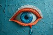 Lonely eye shedding a tear on a dark blue background, symbolizing sadness, grief, and emotional pain