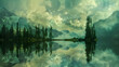 Beautiful fantastic scenery of a lake and big trees illustration Pro Photo,,
Fantastic flooded forest with lake and trees in fantasy style

