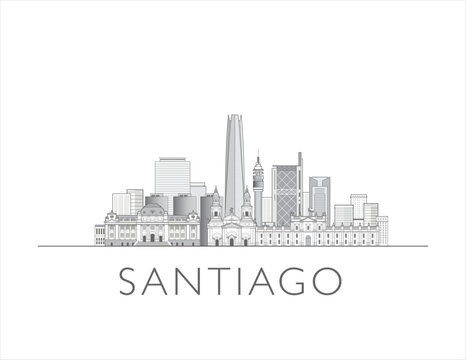 Santiago, Chile skyline cityscape line art style vector illustration
