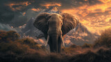 Fototapeta  - Elephant in front of the mountain