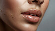 Beauty close-up image of woman lips (skin care/body care/esthetic salon), ruddy skin, beautiful, full lips, lips close up, real skin texture, natural