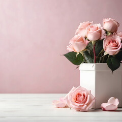 Wall Mural -  delicate roses, place for text, minimalism