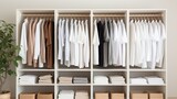 Fototapeta Mapy - a white T-shirt hanging in a closet, with the focus sharply drawn to the clean lines and simplicity of the garment.