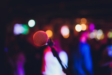 Wall Mural - Microphone. Microphone close-up. A pub. Bar. A restaurant. Classical music. Music.