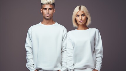 a blank sweatshirt worn by a male model, showcasing the versatility and style of the garment against a neutral background.