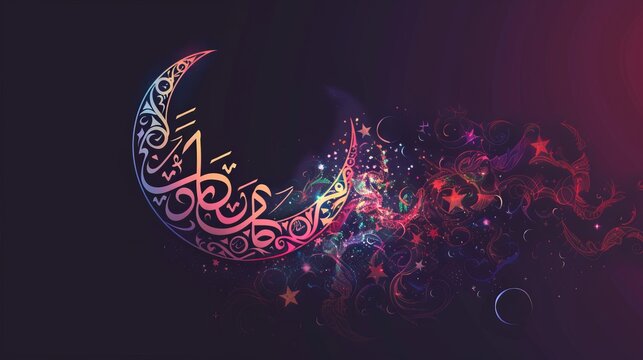 a greeting card template for ramadan kareem featuring elegant arabic calligraphy, adorned with a col