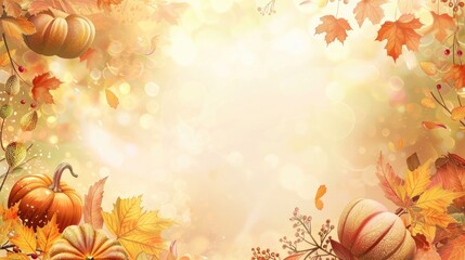 Wall Mural - Autumn or thanksgiving greeting card with copy space