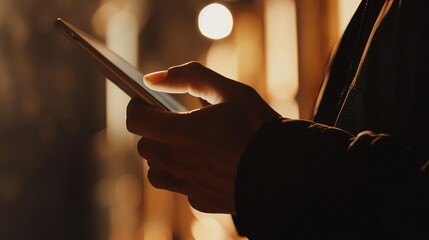 Poster - man holding digital tablet, closeup