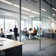 © maticsandra - Blurred view through glass of a modern office with people at work. Generated with AI