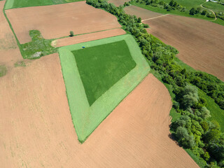 Spring Aerial view of rural land near town of Godech, Bulgaria