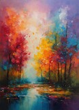 Fototapeta Kwiaty - Impressionistic colorful oil painting landscape. Brush stroke and splash color. Contemporary painting. Modern poster for wall decoration