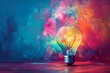 Conceptual bright idea lightbulb illuminating a space Symbolizing innovation Creativity And brainstorming in vivid colors.