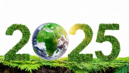 2025 New Year concept for Sustainable environment development goals on Top view of nature. 