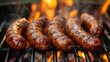 Sausage on grill with spices and herbs in summer