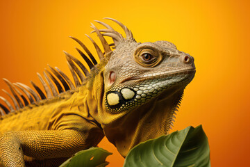 Wall Mural - Colorful Reptile Dragon: A Beautiful Iguana Posing with Creepy Eyes on a Green Jungle Background