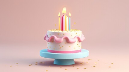 Wall Mural - 3d 3D-rendered cute birthday cake icon isolated on a white background